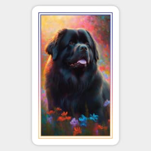 Newfoundland Dog Vibrant Tropical Flower Tall Digital Oil Painting Portrait 2 Sticker